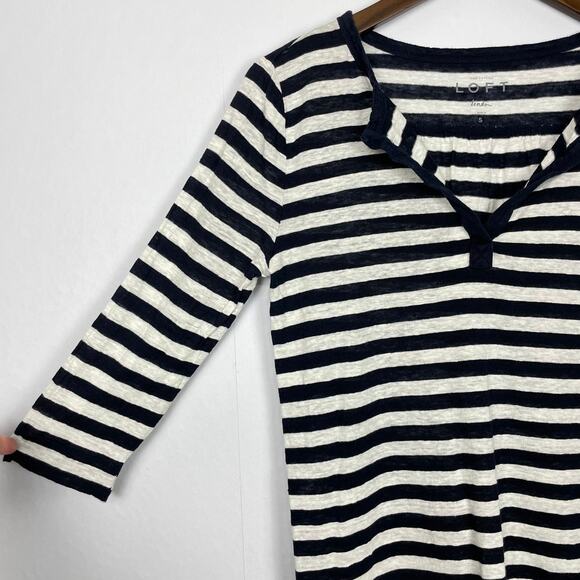 LOFT | Bundle 2 Navy White Stripe Linen Casual Top & Red White Racerback Tank - Picture 3 of 11